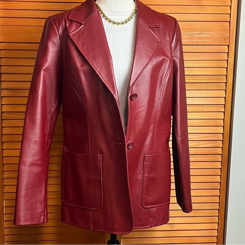 Red Leather Blazer Jacket